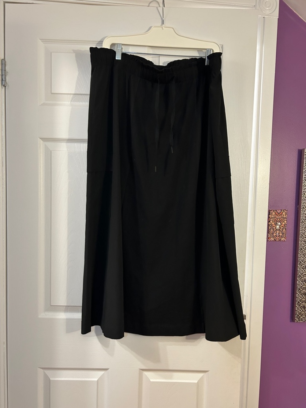 Black A-Line Midi Skirt with thick waistband with working drawstring
